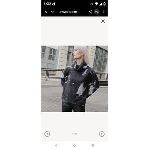 Clara Sun Woo Waffle Knit Tipped Hem Sweater Top Stone Splash XL